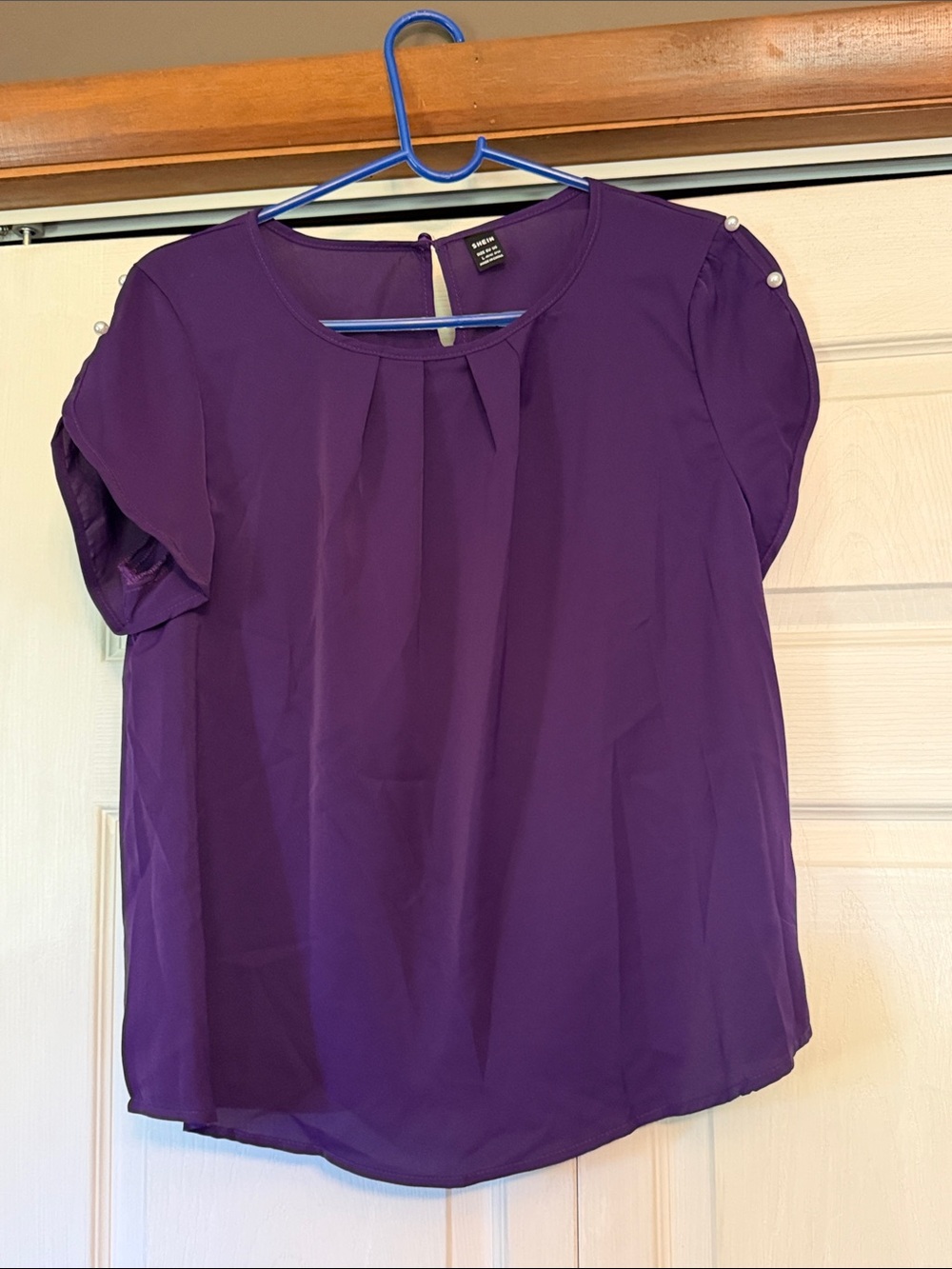 SHEIN Purple Short Sleeve Pleated Blouse